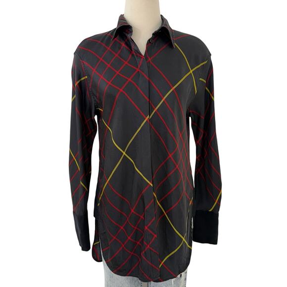 Rag and Bone Edith Blouse Silk Button-Down Top in Windowpane Plaid Black M - Picture 1 of 10